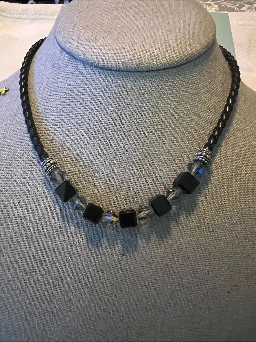 Black Tourmaline  & Smokey Quartz Beaded Leather Necklace - Mens & Womens Jewelr